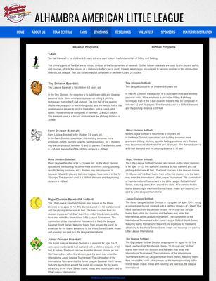 Little League Divisions breakdown