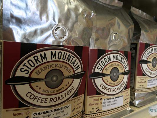 We love supporting local! Come check out our local section.  Pictured here is a locally roasted, delicious, Storm Mountain Coffee!