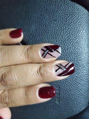 Elegant maroon, silver & nude design. Bling to your holiday's.