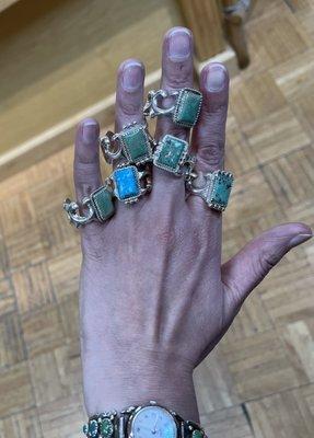 Navajo made Sandcast Kingman Turquoises Rings