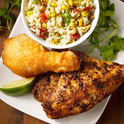 The perfect pairing-hand-breaded fried & citrus grilled chicken.