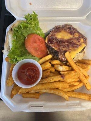 PB and J burger and fries