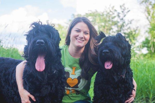 Mia the dog walker and super dog, Riley. OUG! pet services' pups loving their stroll through town.