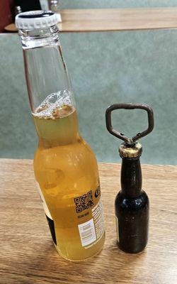 Beer served with a do-it-yourself opener!