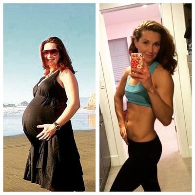 Pregnant with my second child 
  41 weeks, then the after photo! Come train with me mamas!! Let's transform your body and mind!!!