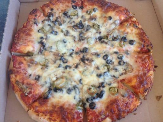 Build-your-own:  mushrooms, black olives and jalapeños.