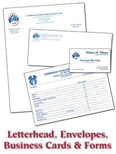 Carmichael Printing  prints business stationery, including letterhead, envelopes, business cards and  forms.