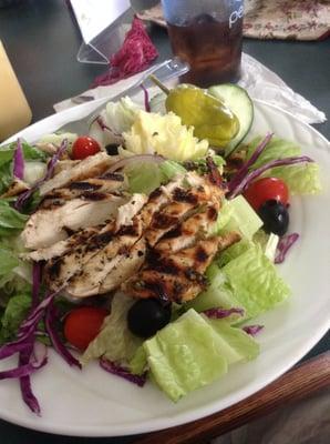 My salad topped with grilled chicken