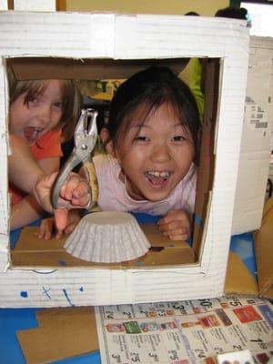 Kids build a pretend TV at Camp Imagine, the annual summer camp offered by the NAA