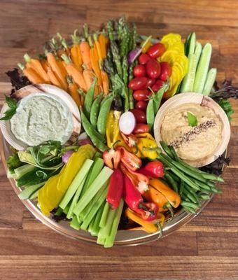 Crudité platter with local veggies and dips - birthday party drop-off