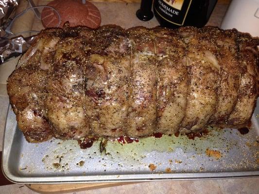 Whole dry aged prime rib after reverse sear cooking.  Note no loss of juice.