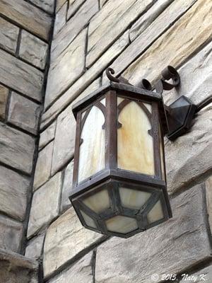 One of the church's exterior light fixtures.