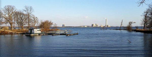 View of lake and power plant from Marina area.