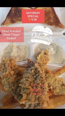 Steak finger basket hand breaded and fried to order