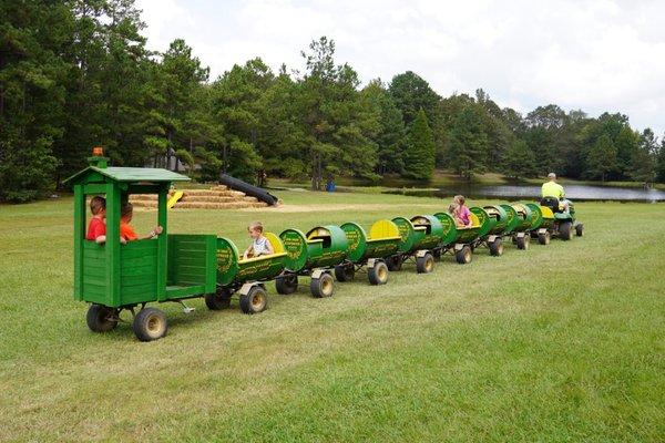 Kids loving riding the John Deer Express Train!