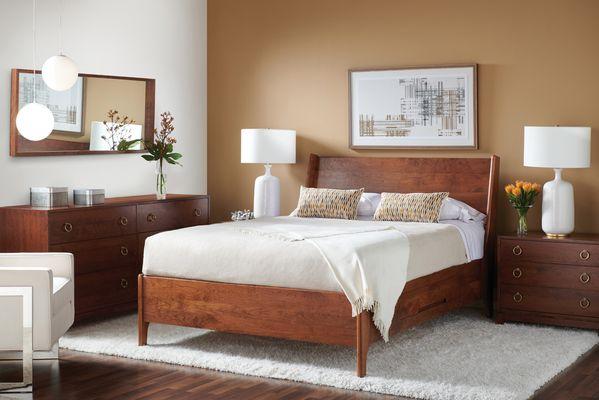 Our real hardwood Sunbury Storage Bed with our Appalachian hardwood Tomlin dresser and nightstands.