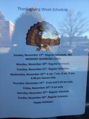 Thanksgiving week schedule