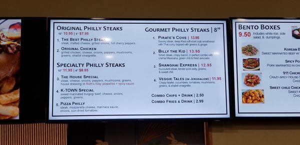 Cheese steak menu