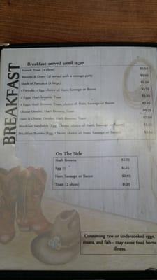 Breakfast menu