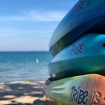 A beautiful day to kayak Lake Michigan at Silver Beach in St. Joseph, Michigan.