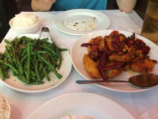 Spicy sautéed fish filets and sautéed string beans - delicious