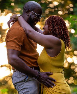 Capturing the intimate connection between two lovers amidst the enchanting backdrop of a golden hour sunset. Couple's photography.