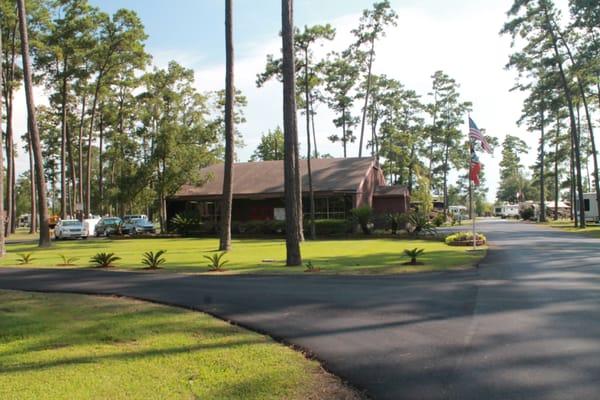 Office entrance. Paved roads