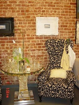 Flashy Bistro Table, Garbo Chair, Resin "My Brother's Frame," Pillows