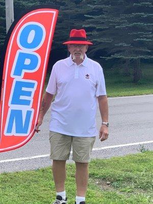 Dean with his open sign