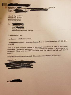 Last Lie-filled Letter from Malone posing as his client.