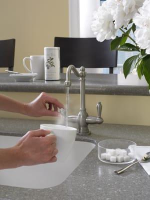 instant hot tea served up with our Lead Free Hot and Cold Faucet, EverHot system, and Body Glove Water Filter