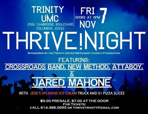 Thrive! invites you to a night of powerful music at Trinity United Methodist Church -  Contact the church 614-488-0695.