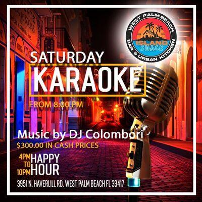 Karaoke @ The Shack Saturday, April 10th from 8pm $300 in cash prizes.  Happy Hour from 4pm - 10pm Great food and Full Bar