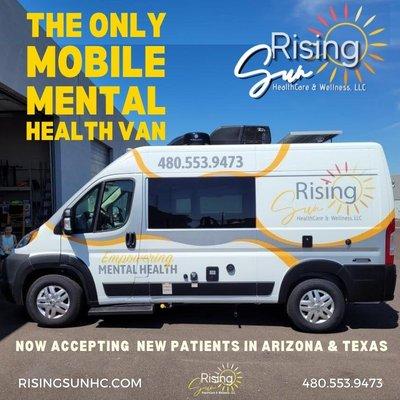 Rising Sun Health Care Mobile Mental Health Van Serving Arizona, Texas with Telehealth