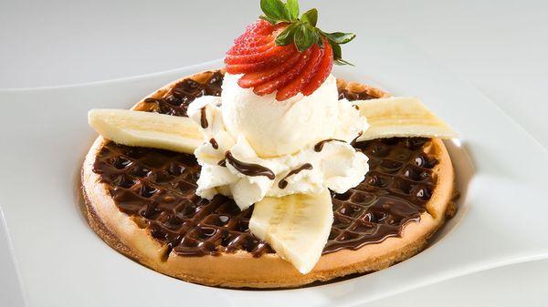 HOW ABOUT THIS? Our exclusive Flying Saucer Ice Cream Waffle!!