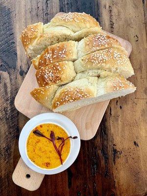 Braided Sesame Semolina Bread Sun-Dried Tomato Pesto Butter-