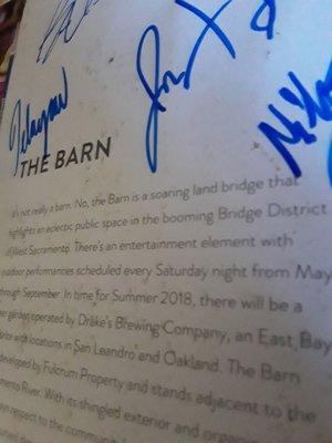 Autograph in the Inside Sacramento book. These books are in the hotel rooms.