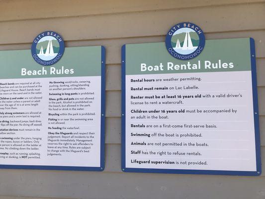 Beach and boat rental rules