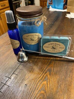 12 Oz candle, room spray, wax melt, and snuffer.