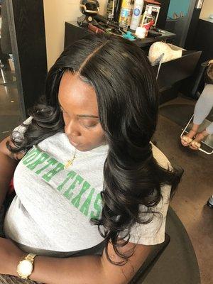 FULL SEWIN WITH MIDDLE PART LACE CLOSURE NO HAIR OUT BY STYLIST SHAN