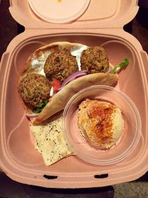 One of this week's "Sandwich Wars" - the Falafel Gyro with a side of hummus. Yum!