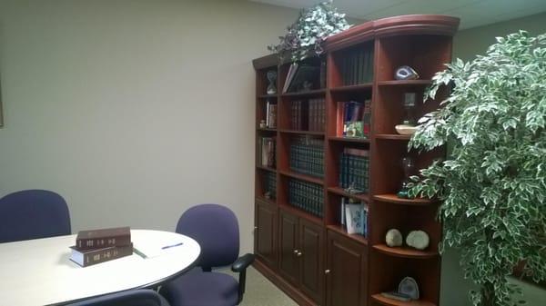 Our conference room can easily accommodate ten for depositions, meetings and settlement conferences.