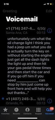 They called me and told me how to turn off a light another dealership turned on to try to charge me for a service I just got