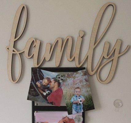 Custom laser cut wall hangings. Any kind of name or message in a variety of woods or acrylics.