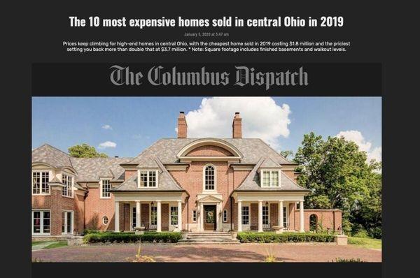 Featured in the COLUMBUS DISPATCH: THE 10 MOST EXPENSIVE HOMES SOLD IN CENTRAL OHIO IN 2019