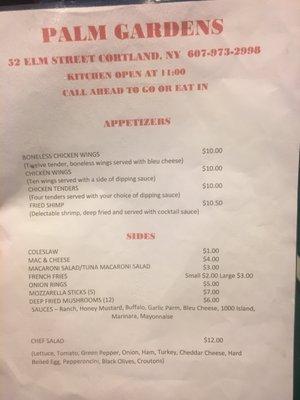 Palm Gardens menu