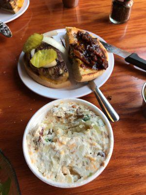 Bronze Owl Burger and loaded potato salad