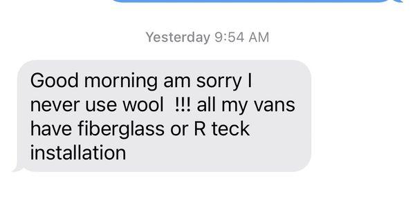 Jesse's text when I questioned the insulation material.