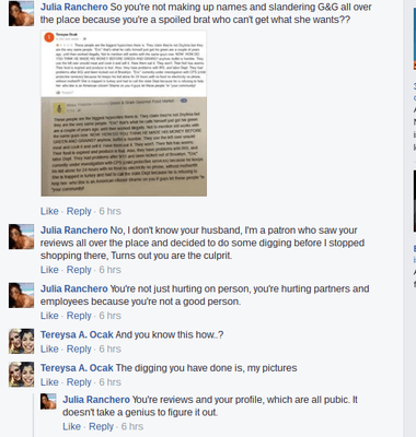 Harassing me for defending G&G on my Facebook account.