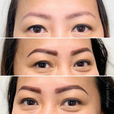 Powder Ombré Brows touch up after initial session. TOP: healed (5weeks)